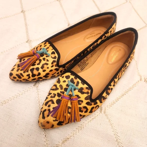 Hush Puppies Sadie Tassel Flats 6.5 Leopard Print Calf Hair Slip On Loafers - Picture 1 of 8